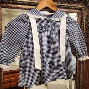 VINTAGE Bryan Toddler Top 3T Pristine Blue White Check Plaid with Bow Tie Collar